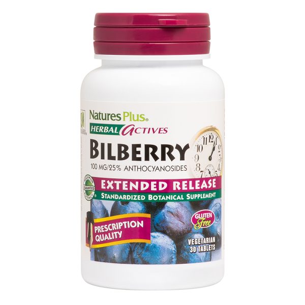 Natures Plus Herbal Actives Bilberry 100mg 25% Anthocyanosides 30's