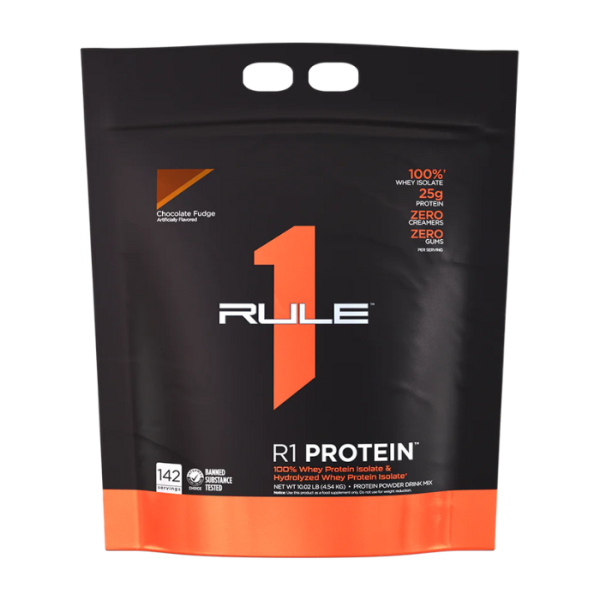 Rule1 Protein Chocolate Fudge - 100% Whey Isolate & Hydrolysate, 10.02lbs, 142 Servings