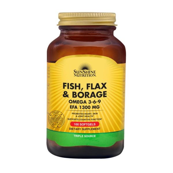 Sunshine Nutrition Fish Flax & Borage Omega 3 6 9 EPA 1300mg 100 Softgels