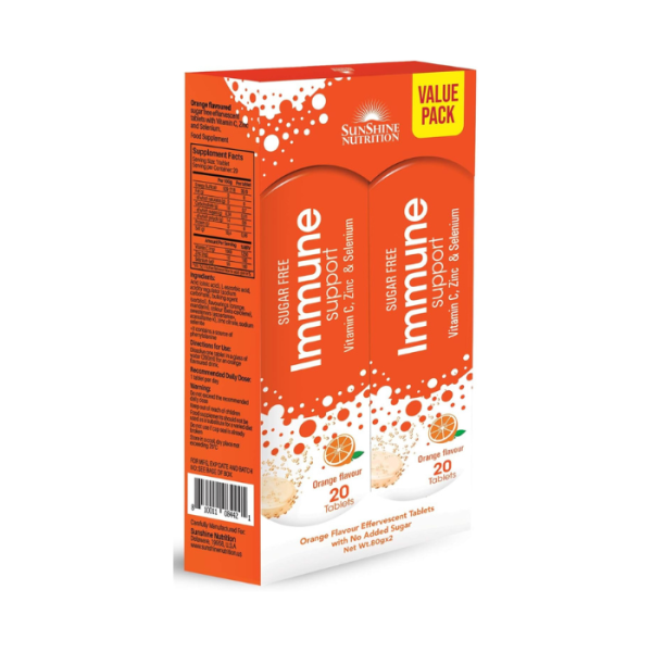 Sunshine Nutrition Immune Support Orange Effervescent 20 Tablets Combo Pack