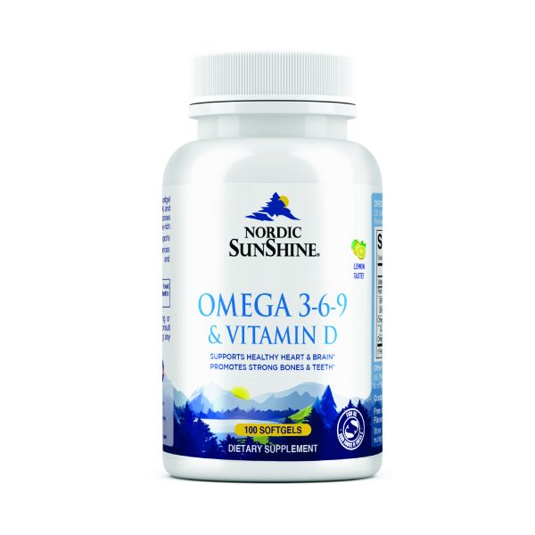 Nordic Sunshine Omega 3-6-9 688mg + Vitamin D3 25mcg, Heart, Joint, Skin & Hormone Support, Lemon Flavor - 100 Softgels