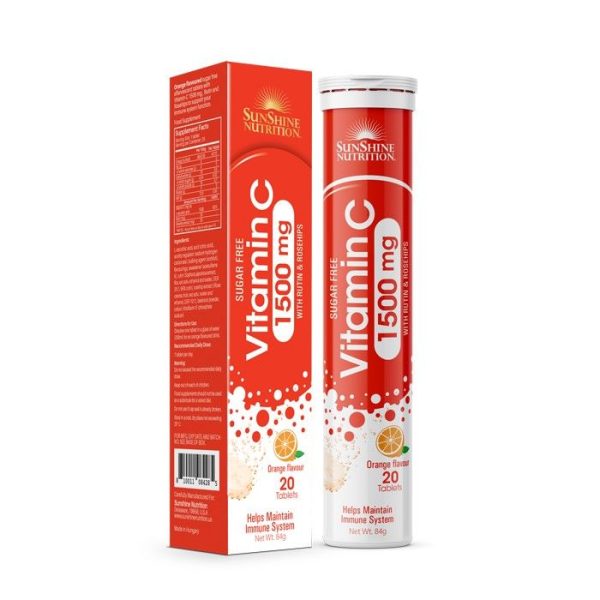 Sunshine Nutrition Vitamin C 1500mg With Rutin & Rosehips Effervescent Tablets 20's