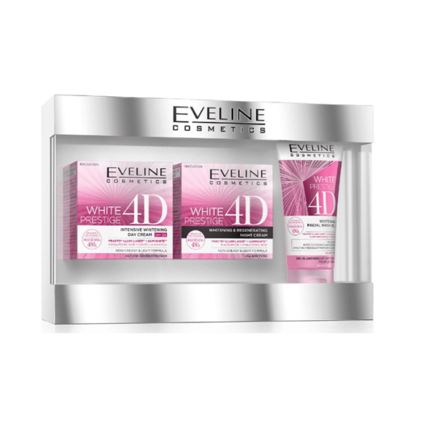 Eveline Gift Set - 4D White Prestige Day & Night Cream 50ml + 4D Whitening Facial Wash Gel 100ml