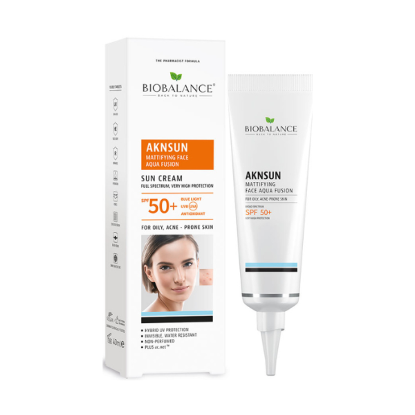 Biobalance Aknsun Mattifying Face Aqua Fusion (SPF50+) Tinted Medium – For Oily & Acne-Prone Skin – 40ml