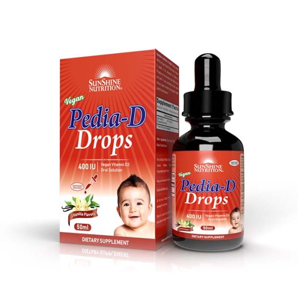 Sunshine Nutrition Pedia-D Drops, Vegan Vitamin D3 400 IU for Babies, Bone, Teeth & Immune Support Vanilla - 50ml