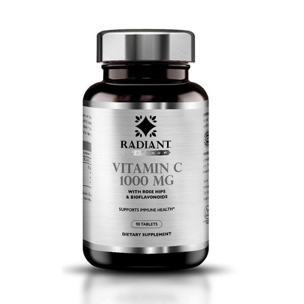 Radiant Platinum Vitamin C 1000mg with Rose Hips & Bioflavonoids – Immune Support, Antioxidant Protection – 90 Tablets