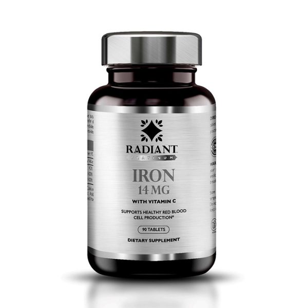 Radiant Platinum Iron 14mg with Vitamin C, Supports Red Blood Cell Formation & Enhances Iron Absorption - 90 Tablets