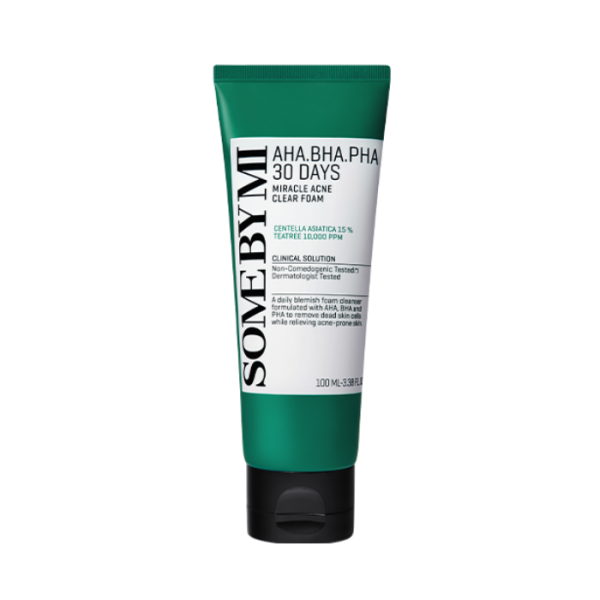 Some By Mi AHA BHA PHA 30 Days Miracle Acne Clear Foam, Daily Deep Cleanser for Acne & Sebum Control - 100ml