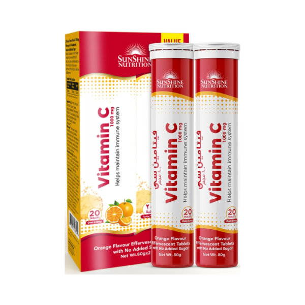 Sunshine Nutrition Vitamin C 1000mg Orange Effervescent 20 Tabletsx2 Value Pack
