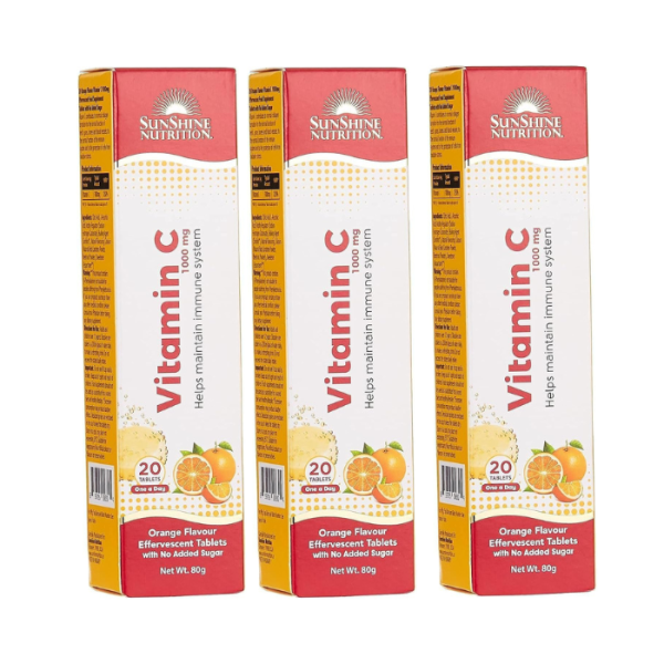 Sunshine Nutrition Vitamin C 1000mg Orange Effervescent 3 X 20 Packs