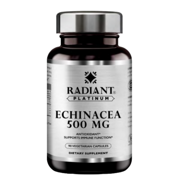 Radiant Platinum Echinacea 500mg, Immune Support, Cold & Flu Relief Herbal Supplement - 90 Veg Capsules