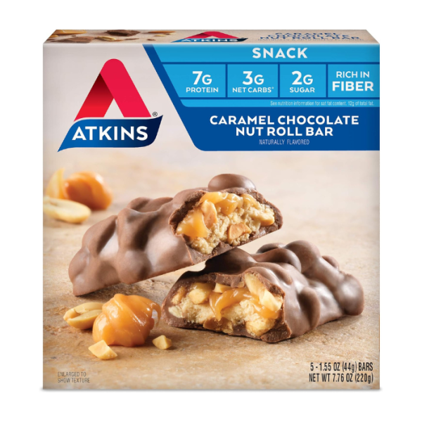 Atkins Snack Caramel Chocolate Nut Roll Bar 220g 5's