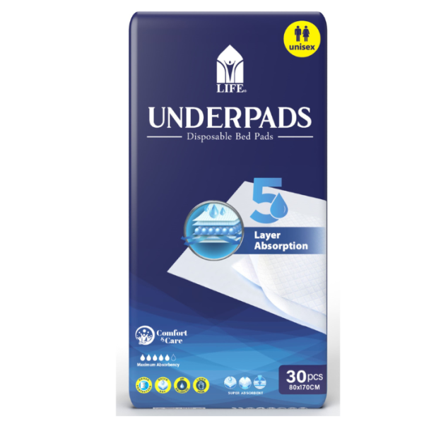 Life Underpads Disposable Bed Pads 70cmx180cm - 30 pcs.