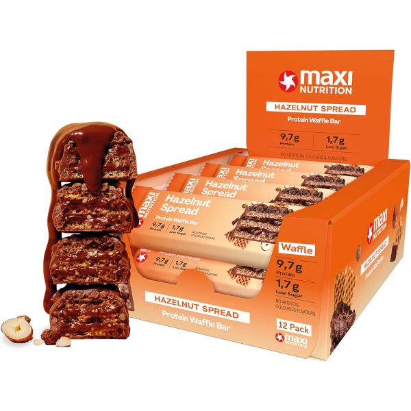 Maxi Nutrition Protein Waffle Hazelnut 39g, 9.7g Protein, Low Sugar, No Artificial Colours or Flavours – Pack of 12 pcs