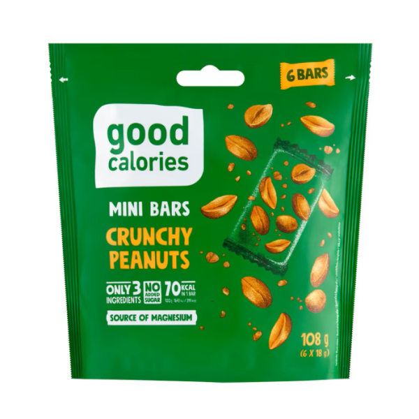 Good Calories Crunchy Peanut Mini Bars, No Sugar, 70 Kcal, Potassium & Magnesium, and Healthy Snack with Roasted Peanuts - 108g