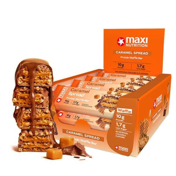 Maxi Nutrition Protein Waffle Caramel 39g, 10g Protein, Low Sugar, No Artificial Colours or Flavours – Pack of 12 pcs