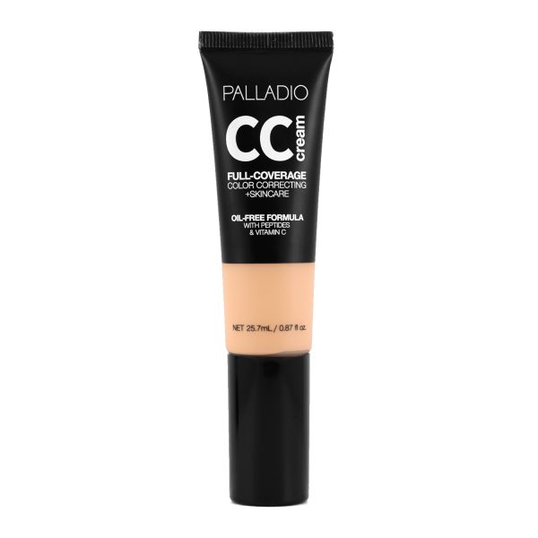 Palladio CC Cream Full Coverage Foundation, Light 22N, Oil-Free Formula with Peptides & Vitamin C - 25.7ml