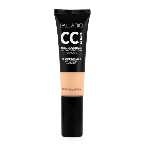 Palladio CC Cream Full Coverage Foundation, Medium 32W, Oil-Free Formula with Peptides & Vitamin C - 25.7ml
