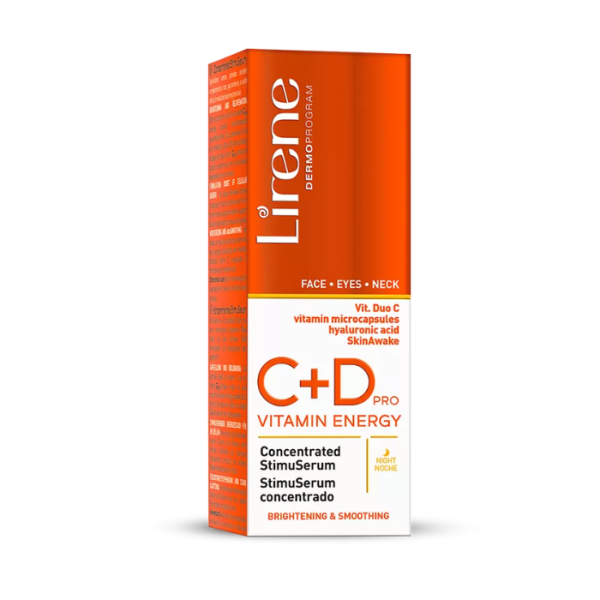 Lirene Vitamin Energy C+D PRO StimuSerum - Brightening, Smoothing & Anti-Aging Serum with Hyaluronic Acid & Vitamin E - 30ml